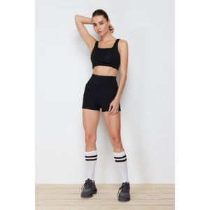 Trendyol Black Gathering Reflector Print Detail Wide Cut Knitted Sports Shorts Tights