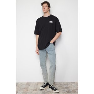 Trendyol Black Oversize/Wide Cut Text Back Printed 100% Cotton T-shirt