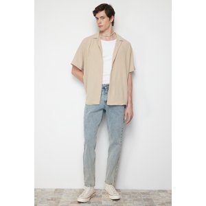 Trendyol Stone Oversize Fit Summer Short Sleeve Linen Look Shirt