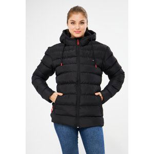 River Club Women's Black Fibrous Water And Windproof Hooded Down Coat