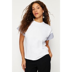 Trendyol White Relaxed/Comfortable Cut Poplin Sleeve Detailed Knitted T-Shirt