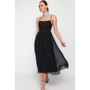 Trendyol Black Waist Drop/Skater Lined Corset Detail Tulle Elegant Evening Dress