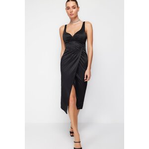 Trendyol Black Satin Draped Wrap Dress