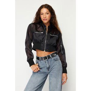 Trendyol Black Oversize Crop Organza Bomber Coat