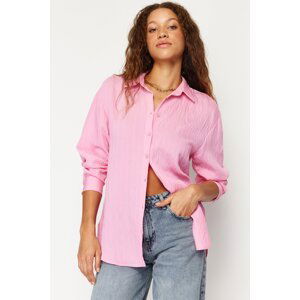 Trendyol Pink Striped Oversize Wide Fit Textured Woven Shirt