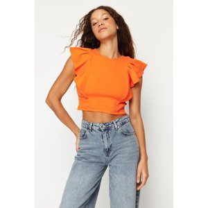 Trendyol Orange Ribbed Sleeves Flexible Crop Knitted Knitted Blouse