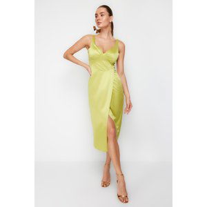 Trendyol Oil Green Satin Draped Wrap Dress