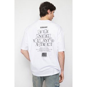 Trendyol White Oversize/Wide Cut Fluffy Text Printed 100% Cotton T-Shirt