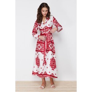 Trendyol Fuchsia Woven Satin Patterned Shirt Evening Dress