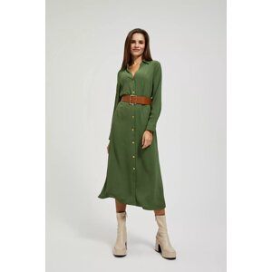 Midi dress with wide khaki belt