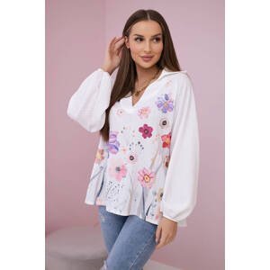 Viscose blouse with a print of plump flowers in white