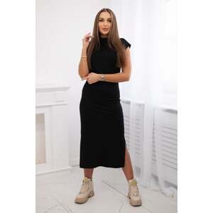Long viscose dress with slits on the sides of black color