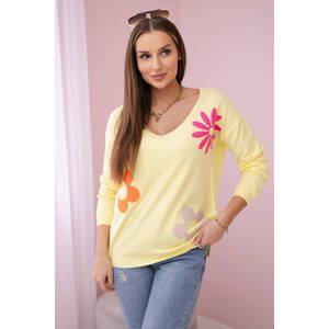 Sweater blouse with yellow floral pattern