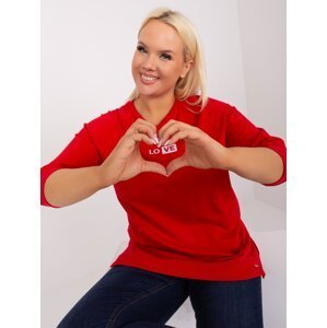 Red women's plus size blouse with patch