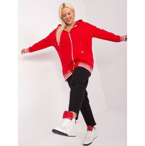 Plus size red sweatshirt with decorative cuffs