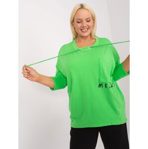 Light green loose plus size blouse with pocket