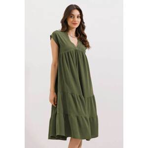 Bigdart 2398 V Neck Flounce Dress - Khaki