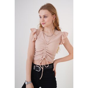 Bigdart 0423 Crop Knitted Blouse - Biscuit