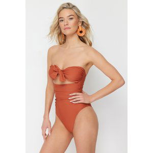 Trendyol Tile Strapless Cut Out/Windowed Hipster Swimsuit