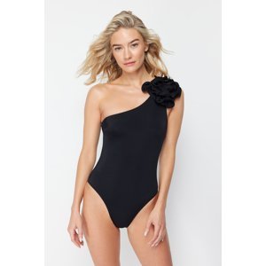 Trendyol Black One-Shoulder Floral Appliqué Swimsuit