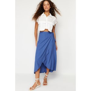 Trendyol Navy Blue Double-breasted Tie Detailed Midi Woven Skirt