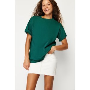 Trendyol Emerald Green 100 Cotton Crew Neck Boyfriend/Wide Fit Knitted T-Shirt