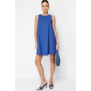 Trendyol Navy Blue Wide Cut Linen Look Sleeveless Mini Woven Dress
