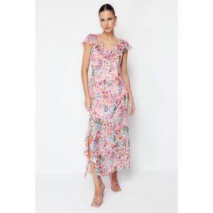 Trendyol Pink Ruffled Chiffon Lined Maxi Woven Dress