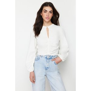 Trendyol Ecru Crop Gathered Detailed Woven Blouse