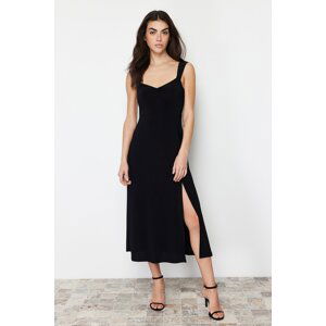 Trendyol Black Sweetheart Neckline Gathered Strap Knitted Midi Dress