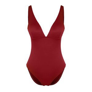 Trendyol Claret Red V-Neck Textured Regular Swimsuit