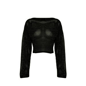 Trendyol Black Silvery Boat Neck Openwork/Perforated Knitwear Sweater