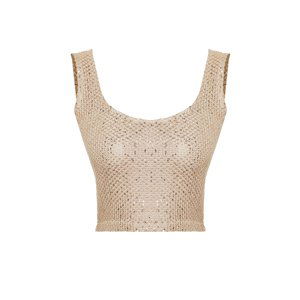Trendyol Beige Crop Shiny Sequin Embroidered Top Knitwear Blouse