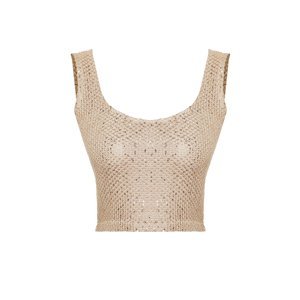 Trendyol Beige Crop Shiny Sequin Embroidered Top Knitwear Blouse
