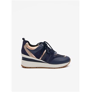 Dark blue women's wedge sneakers with leather details Geox Zosma - Women