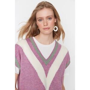 Trendyol Lilac Color Block V Neck Knitwear Sweater
