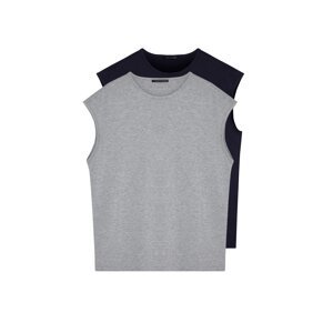 Trendyol Basic Navy Blue-Grey 2-Pack Oversize/Wide-Fit Cotton Sleeveless T-Shirt/One-Piece