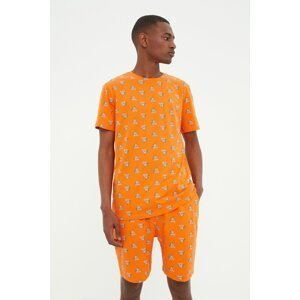 Trendyol Orange Regular Fit Koala Printed Knitted Shorts Pajamas Set