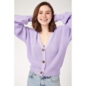 Happiness İstanbul Women's Lilac V-Neck Buttons Knitwear Cardigan