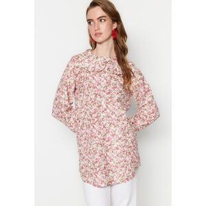 Trendyol Pink Baby Collar Woven Crispy Flower Patterned Shirt