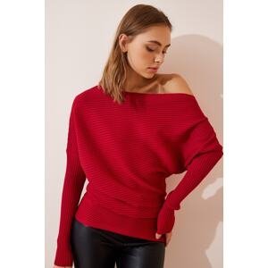 Happiness İstanbul Women's Red Boat Collar Knitwear Blouse