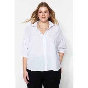 Trendyol Curve White Woven Sleeves Gathered Detailed Shirt