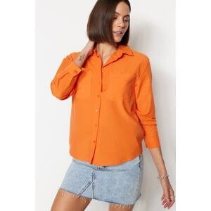 Trendyol Orange Double Pocket Oversize Woven Cotton Shirt