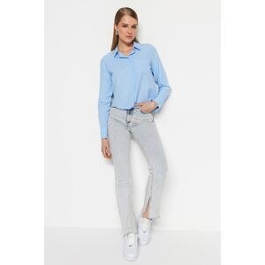 Trendyol Blue Pocket Cotton Basic Woven Shirt