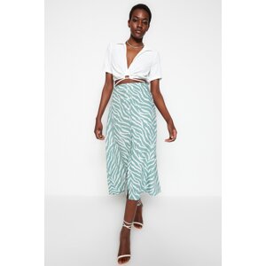 Trendyol Green Midi Weave Front Button Viscose Animal Print Skirt