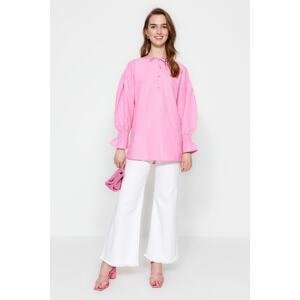 Trendyol Pink Tied Deserts Woven Cotton Tunic