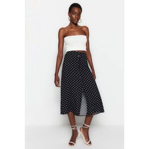 Trendyol Black Midi Woven Button Detailed Viscose Fabric Polka Dot Skirt