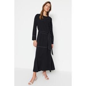 Trendyol Black Belted Stitch Detail Wide Cuff Woven Dress