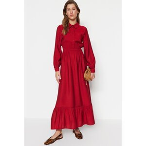 Trendyol Claret Red Half Paw Smocking detailné tkané šaty