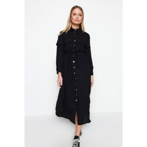 Trendyol Black Woven Waist with a Shirring Belt Wear and Go Cape & Abaya